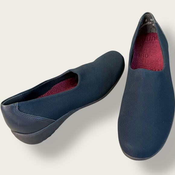 Munro Shoes - Munro Womens 8N Fabric Leather Loafer Comfort Shoes Casual Navy Black Stretchy